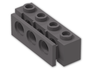 LEGO® Brick: Technic Brick 1 x 4 with Holes and Bumper Holder 2989 | Color: Dark Stone Grey