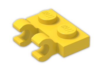 LEGO® Brick: Plate 1 x 2 with 2 Clips Horizontal (Thick C-Clips) 60470b | Color: Bright Yellow