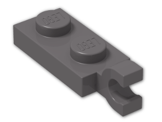LEGO® Brick: Plate 1 x 2 with Clip Horizontal on End (Thick C-Clip) 63868 | Color: Dark Stone Grey
