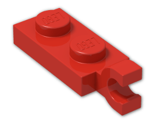 LEGO® Brick: Plate 1 x 2 with Clip Horizontal on End (Thick C-Clip) 63868 | Color: Bright Red