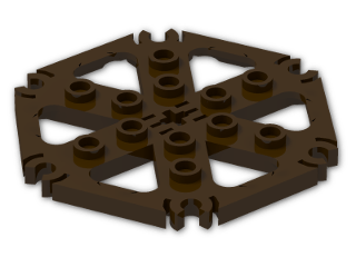 LEGO® Brick: Plate 6 x 6 Hexagonal with Six Spokes and Clips 64566 | Color: Dark Brown